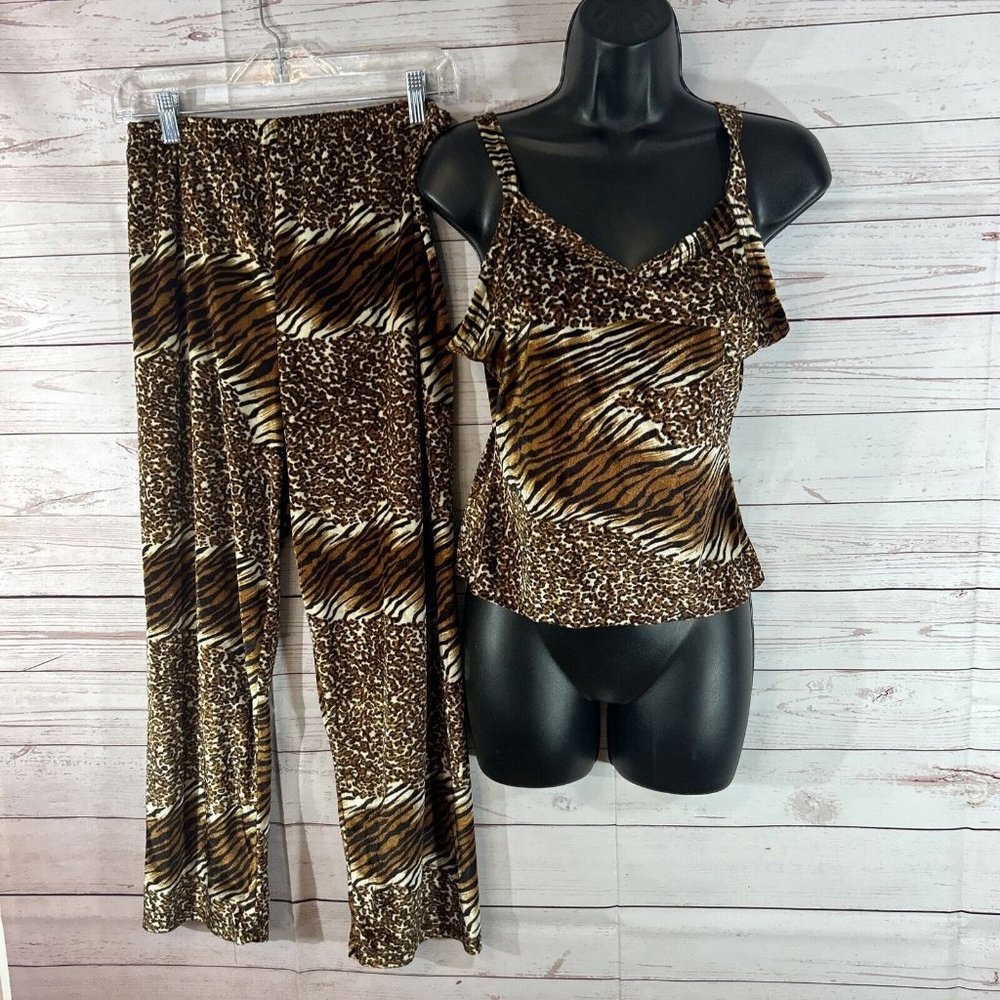 Intimates By Rag Women's Spaghetti Strap 2 Piece Pajamas Size S P Leopard Print